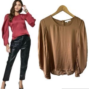 Young Fabulous & Broke Voluminous Balloon Sleeve Back Button Down Silky Blouse